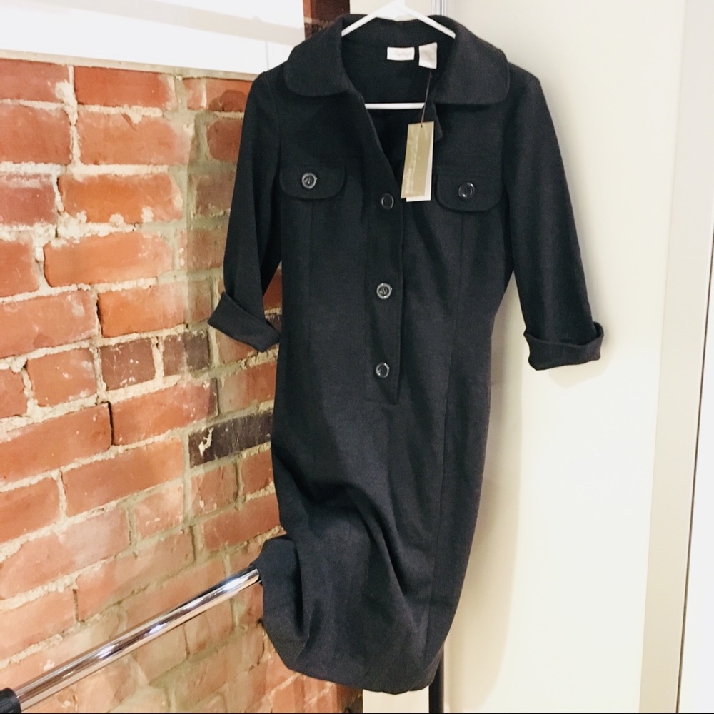 Dark Grey Heavy Knit Button Front Dress